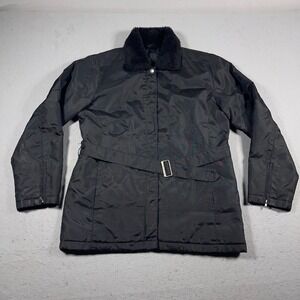 Polo Jeans Co. Ralph Lauren Coat Women's Large Black Belted Faux Fur Collar